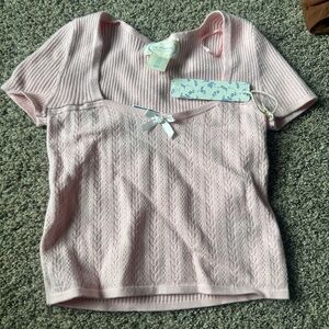 Chicwish Light Pink Knit Top with Bow Detail